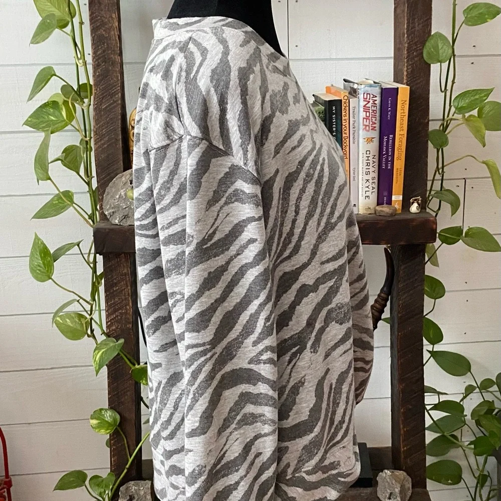 Knox Rose: Gray Zebra Print Sweatshirt with Twist Front